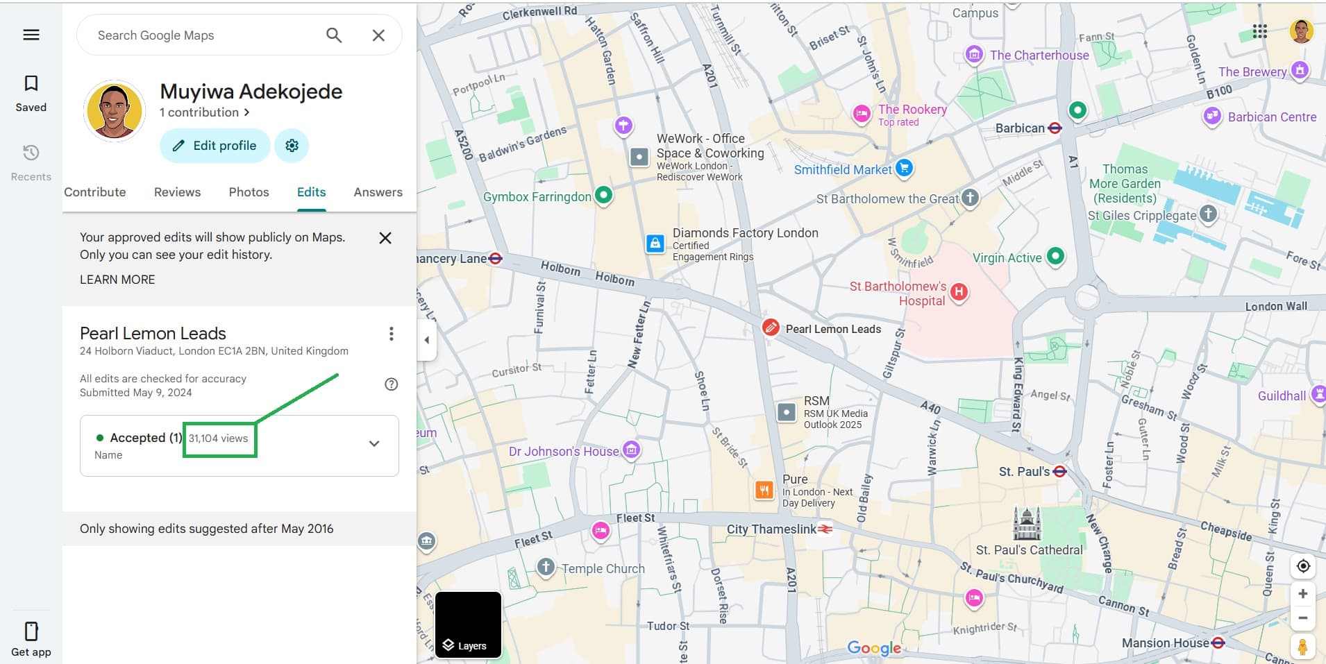 Pearl Lemon Leads GBP views stats as of August 2025