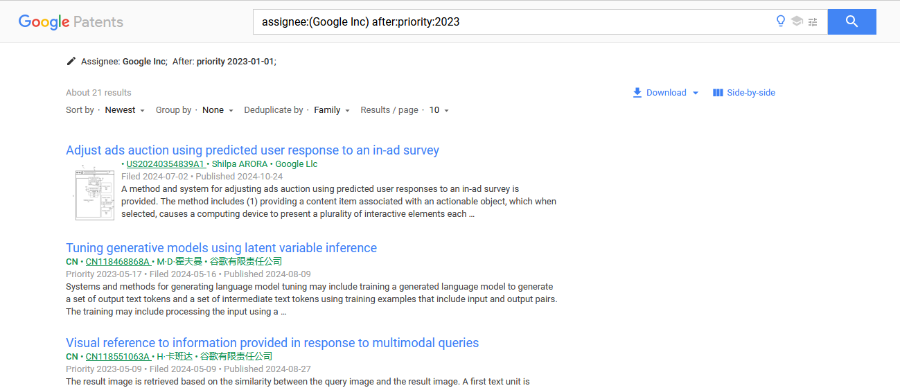 Filtered Result Page On Google Patent Page